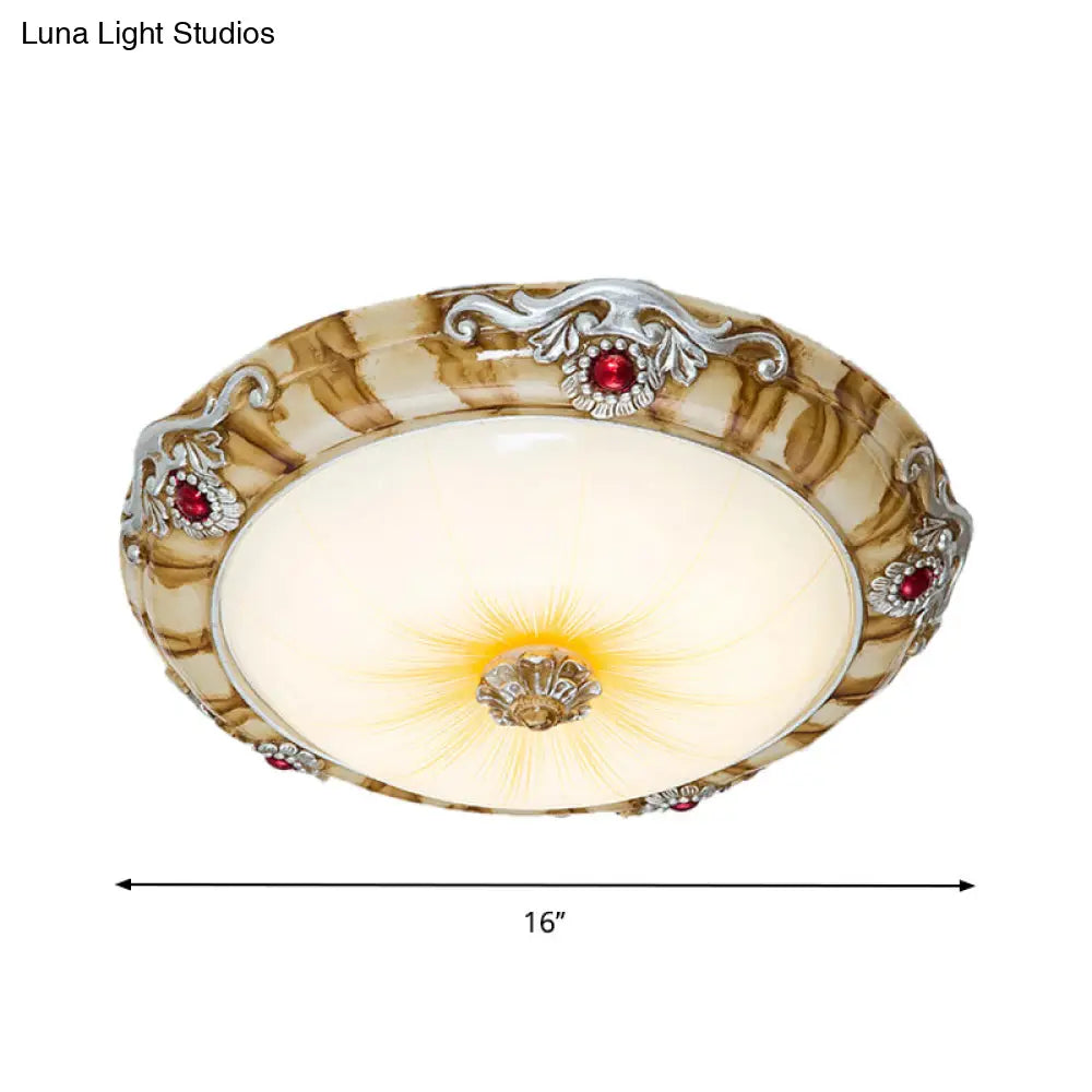 Led Flush Mount Countryside Glass Ceiling Lamp In Brown - 14/16/19.5 Width For Bedroom