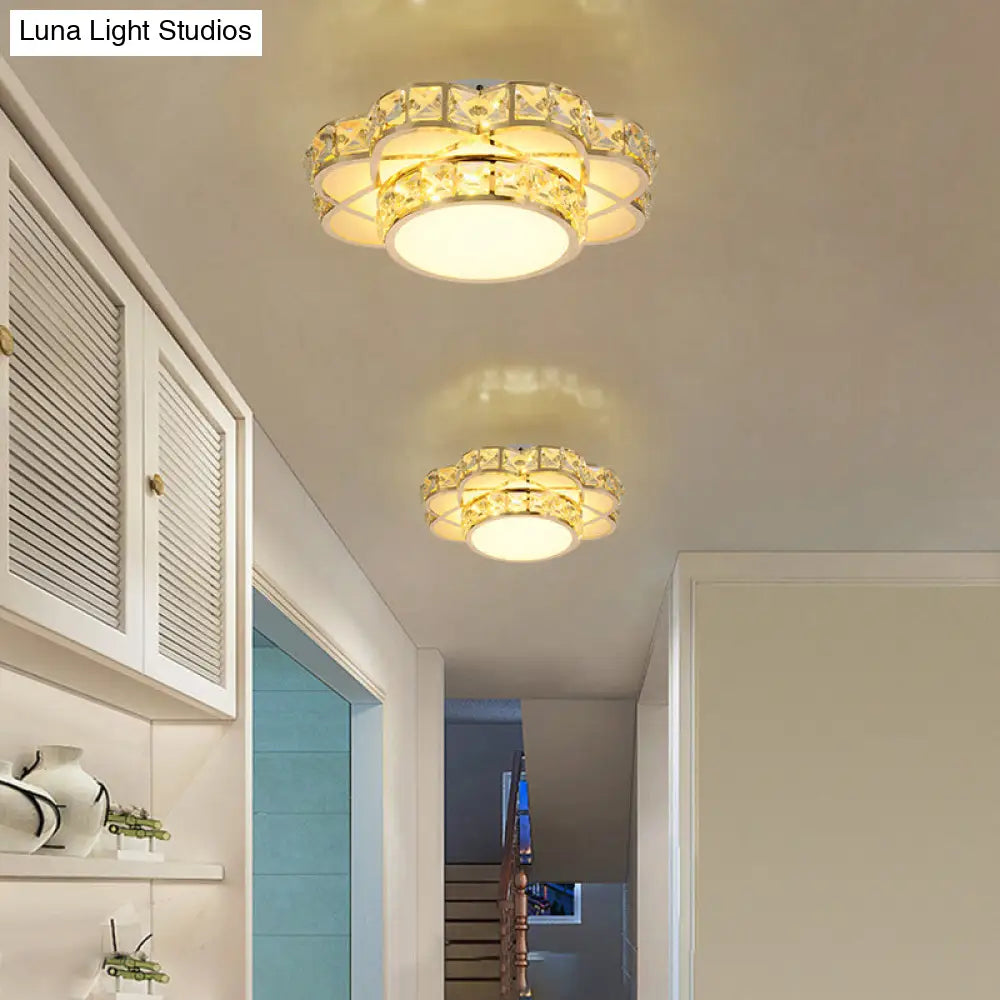 Led Flush-Mount Flower Ceiling Light With Gold Finish & Clear Crystal Shade - Modernist Design