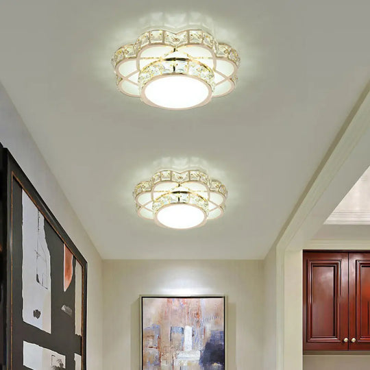 Led Flush - Mount Flower Ceiling Light With Gold Finish & Clear Crystal Shade - Modernist Design /