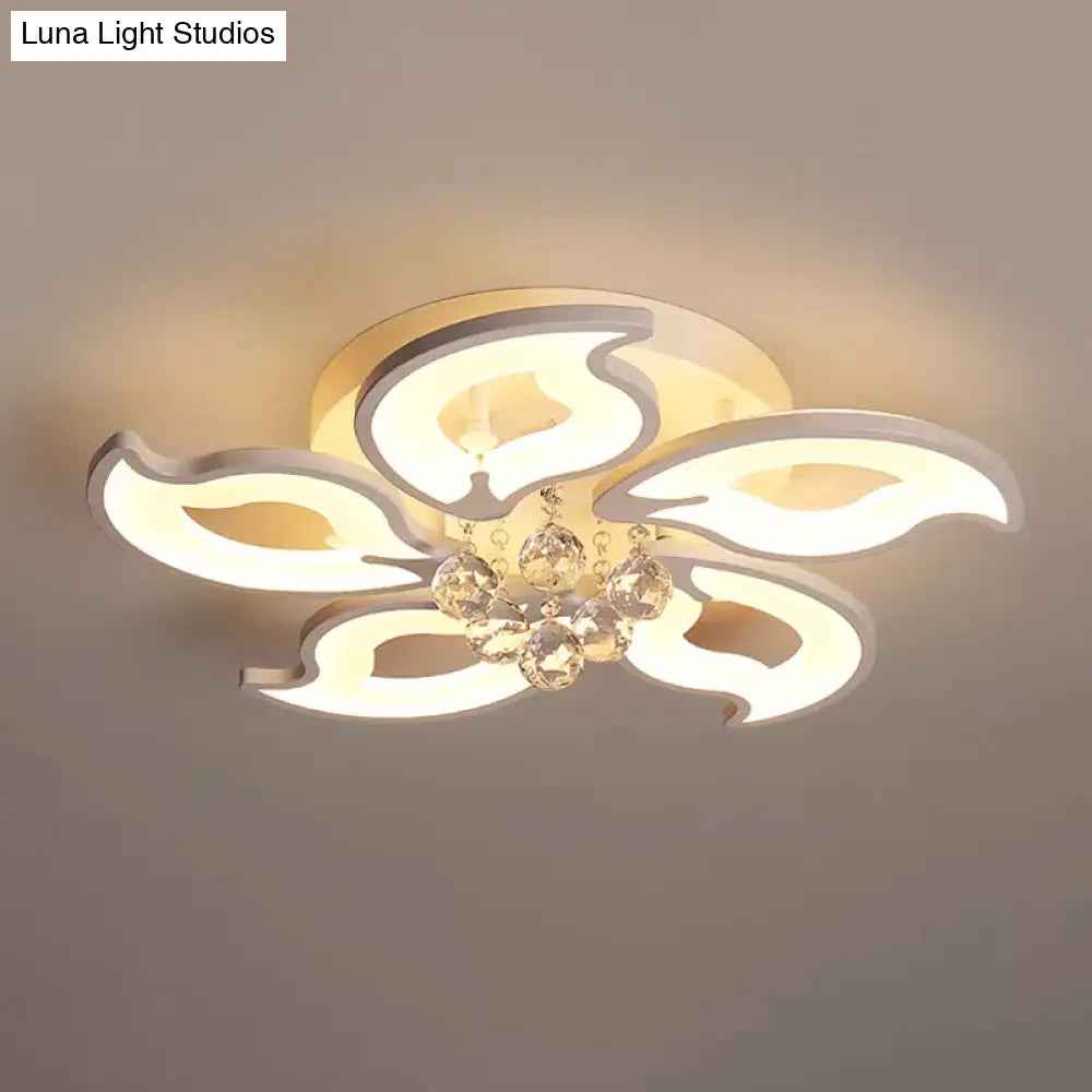 Led Flush Mount Flower Crystal Ceiling Light With Acrylic Shade - Modern & Elegant White Fixture