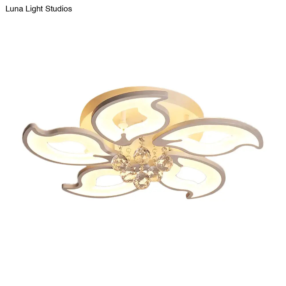 Led Flush Mount Flower Crystal Ceiling Light With Acrylic Shade - Modern & Elegant White Fixture