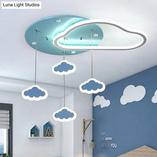 Led Flush Mount Kids Bedroom Ceiling Lamp With Drape In Pink/Blue Star Cloud And Loving Heart Design