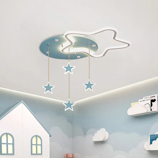 Led Flush Mount Kids Bedroom Ceiling Lamp With Drape In Pink/Blue – Star Cloud And Loving Heart