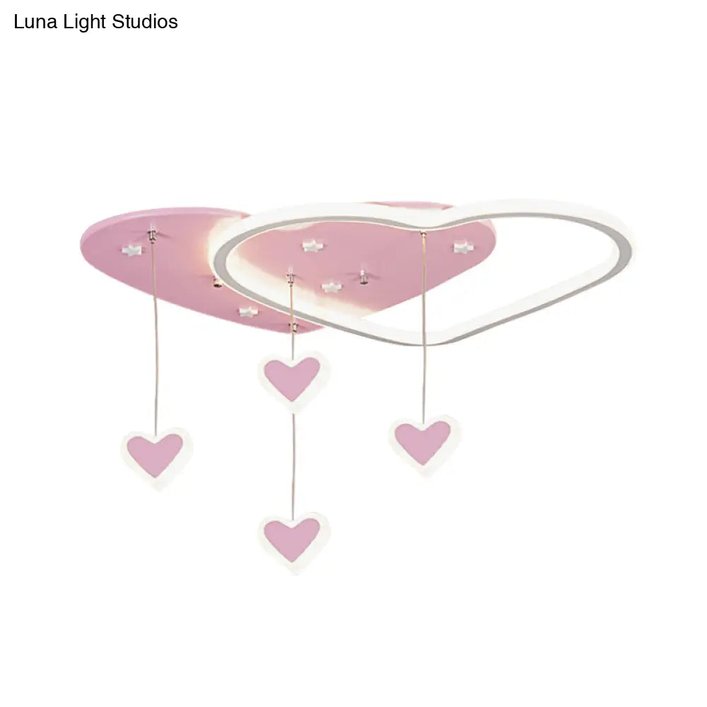 Led Flush Mount Kids Bedroom Ceiling Lamp With Drape In Pink/Blue – Star Cloud And Loving Heart