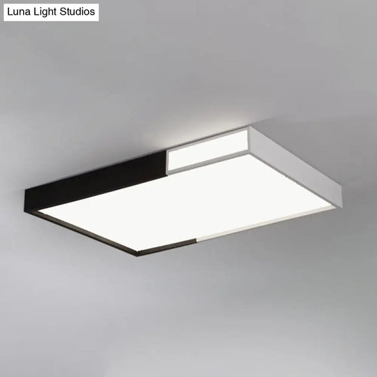 Led Flush Mount Light In Simple Metal Black And White Quadrilateral Design