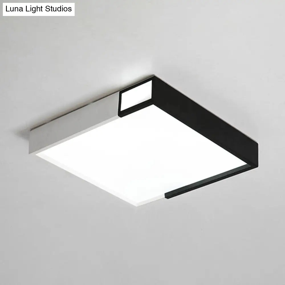 Led Flush Mount Light In Simple Metal Black And White Quadrilateral Design