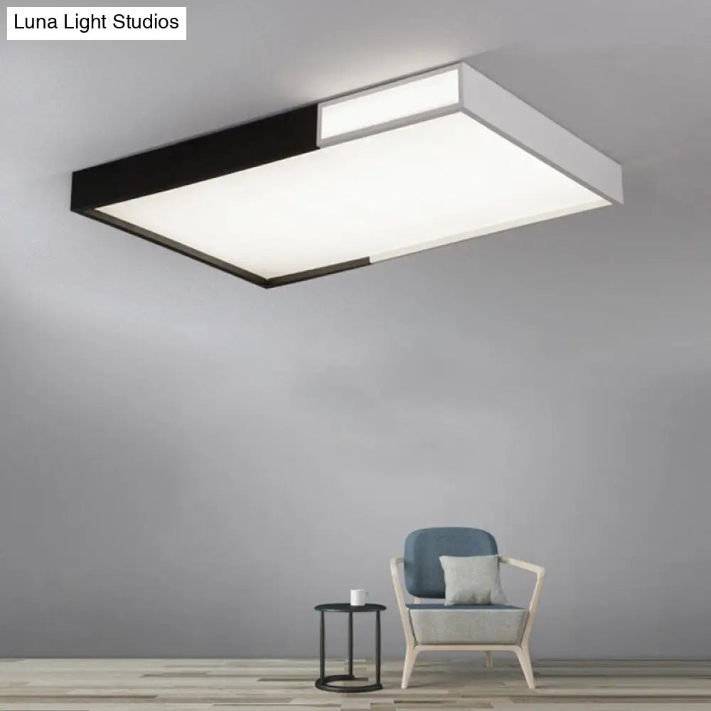 Led Flush Mount Light In Simple Metal Black And White Quadrilateral Design Black-White / Warm