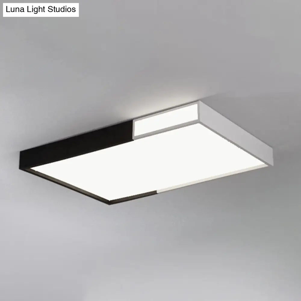 Led Flush Mount Light In Simple Metal Black And White Quadrilateral Design