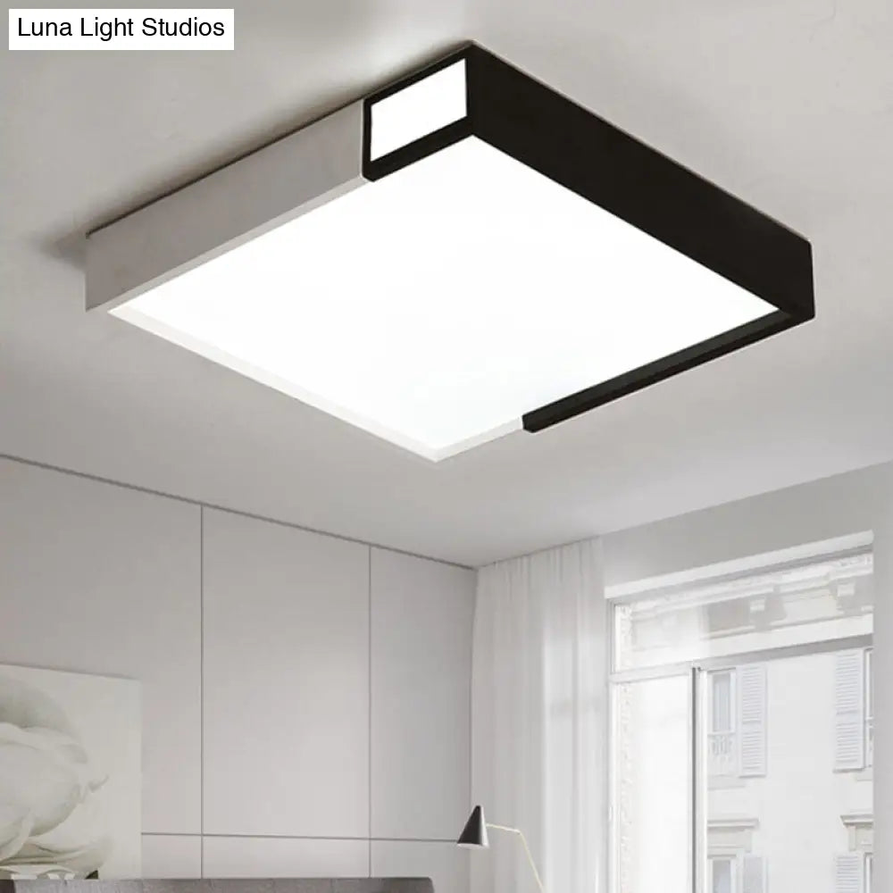 Led Flush Mount Light In Simple Metal Black And White Quadrilateral Design Black-White / Warm Square