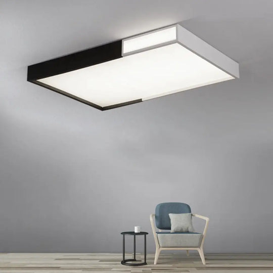 Led Flush Mount Light In Simple Metal Black And White Quadrilateral Design Black - White / Warm