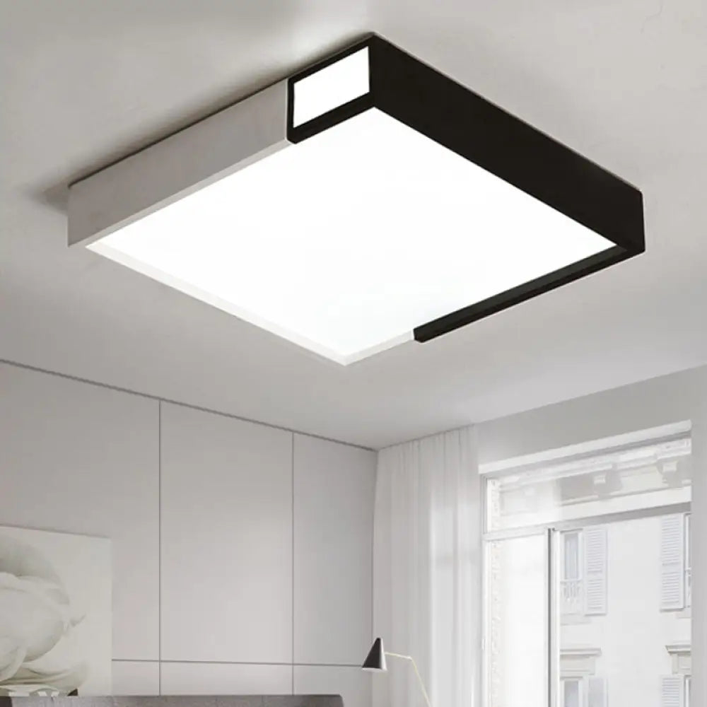 Led Flush Mount Light In Simple Metal Black And White Quadrilateral Design Black - White / Warm