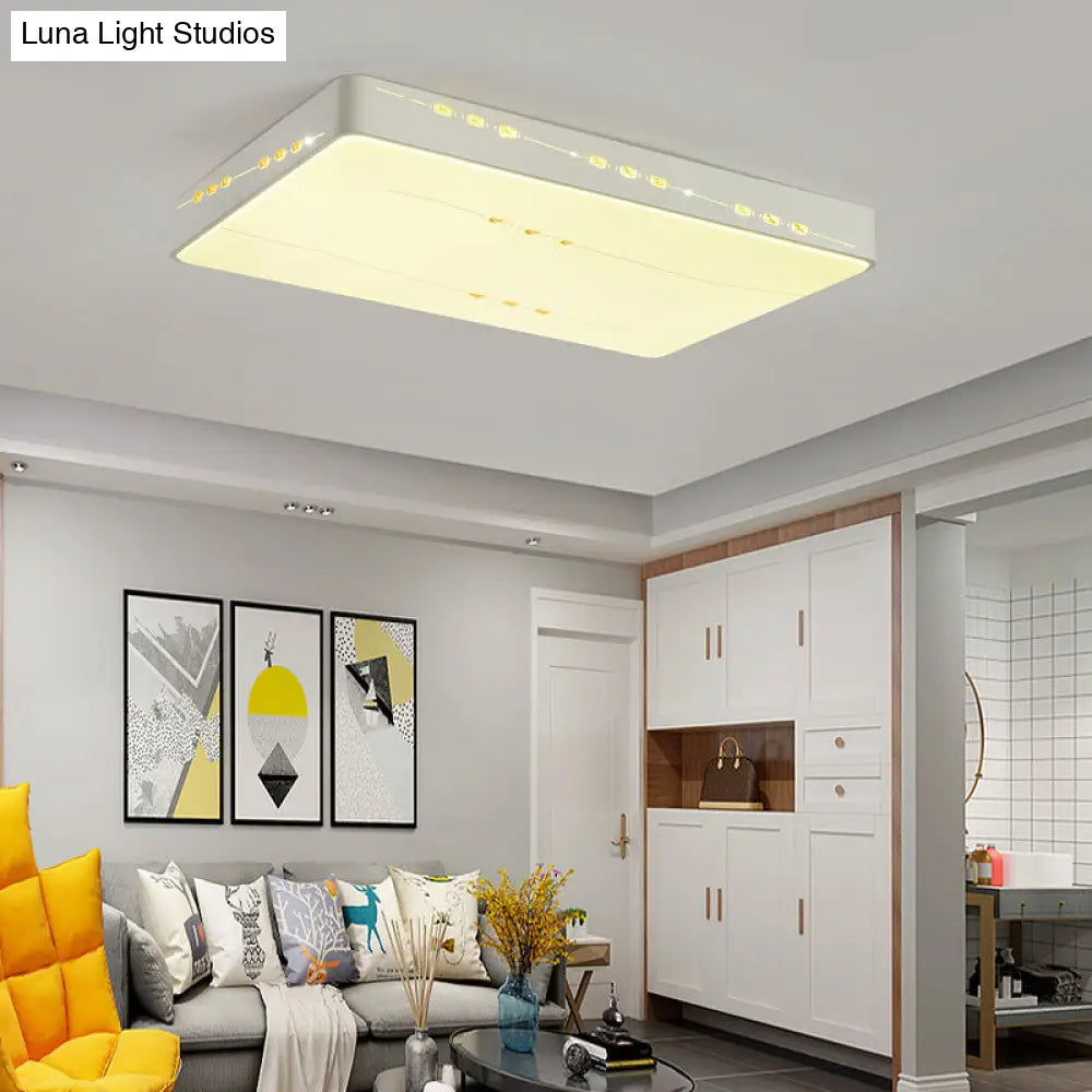 Led Flush Mount Light With Crystal Accent White Simple Style - Rectangle/Square/Round Design