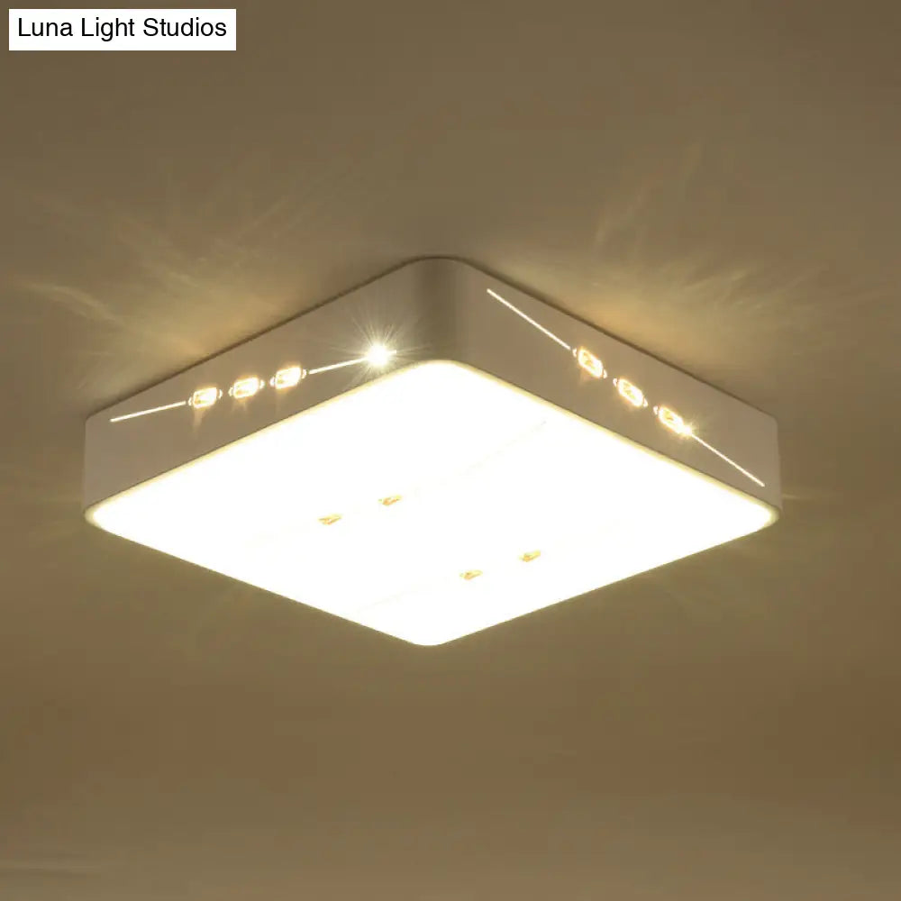 Led Flush Mount Light With Crystal Accent White Simple Style - Rectangle/Square/Round Design