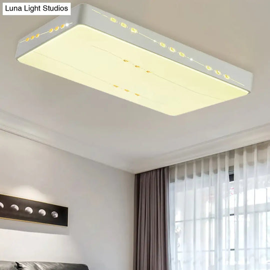 Led Flush Mount Light With Crystal Accent White Simple Style - Rectangle/Square/Round Design