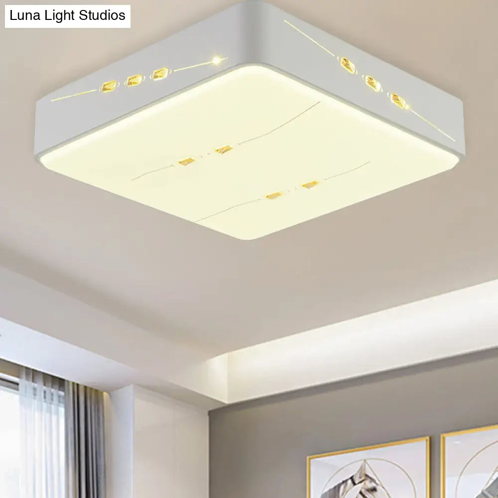 Led Flush Mount Light With Crystal Accent White Simple Style - Rectangle/Square/Round Design