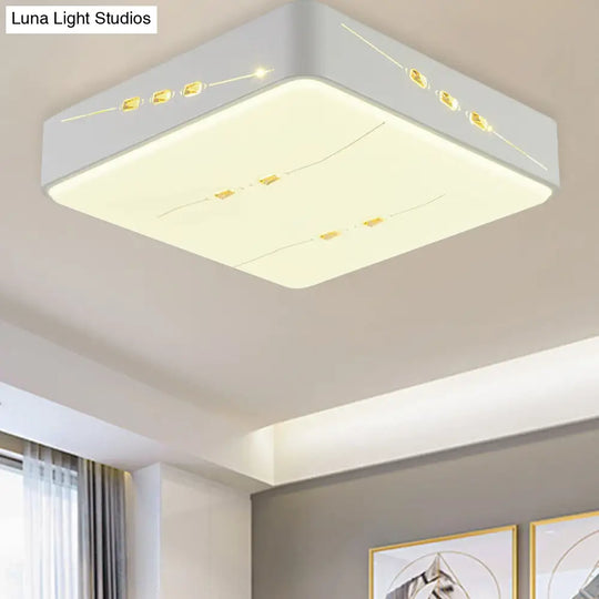 Led Flush Mount Light With Crystal Accent White Simple Style - Rectangle/Square/Round Design