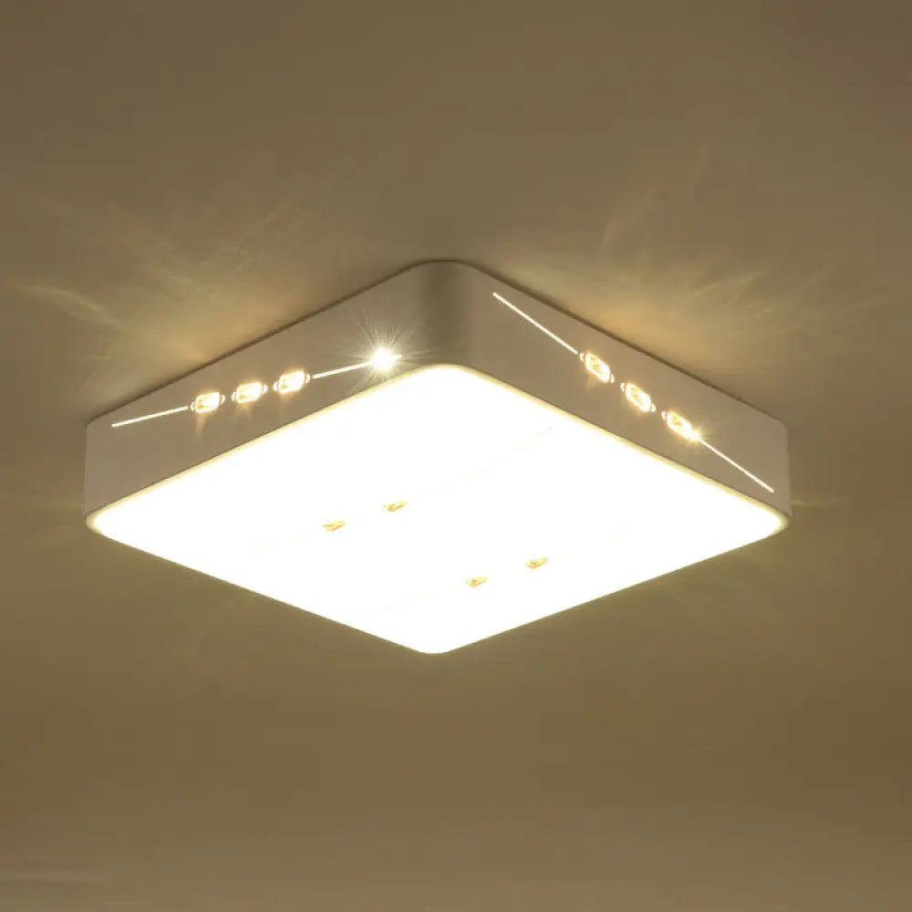 Led Flush Mount Light With Crystal Accent White Simple Style - Rectangle/Square/Round Design