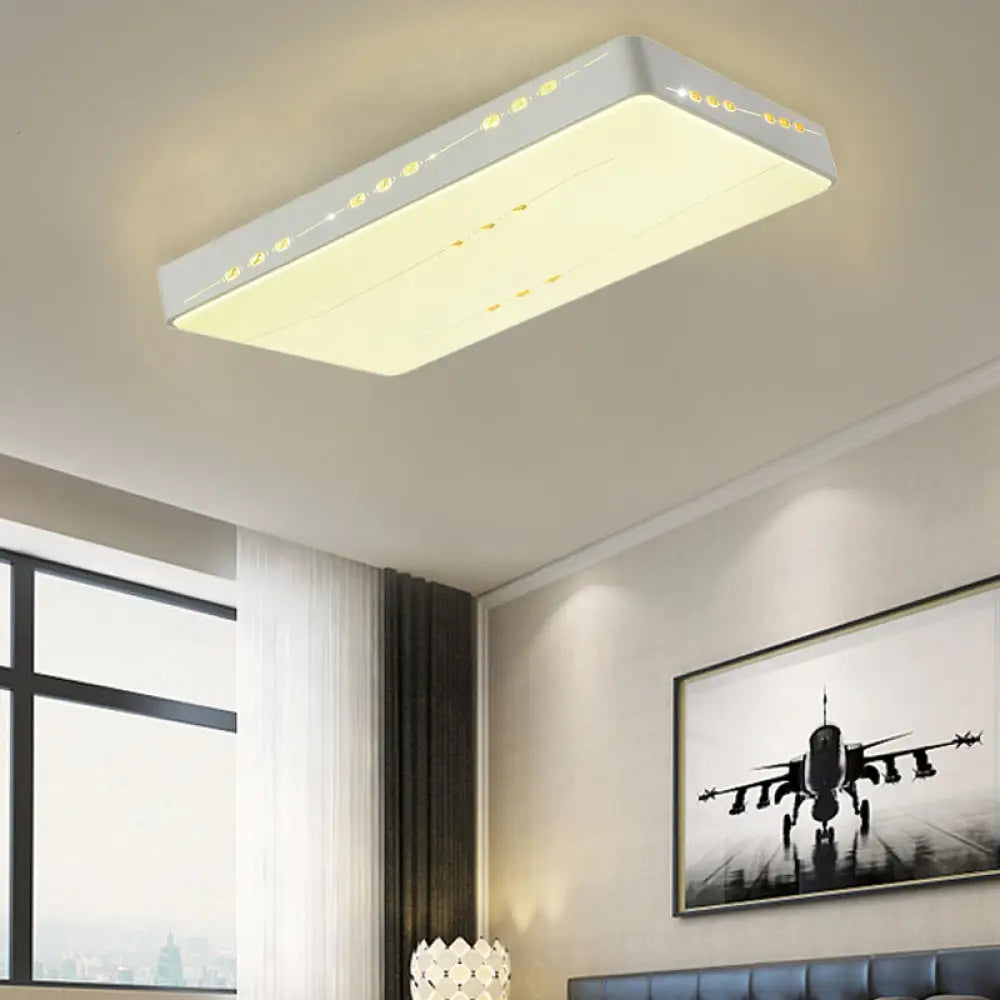 Led Flush Mount Light With Crystal Accent White Simple Style - Rectangle/Square/Round Design