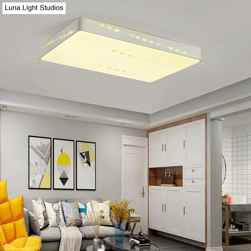 Led Flush Mount Light With Crystal Accent White Simple Style - Rectangle/Square/Round Design