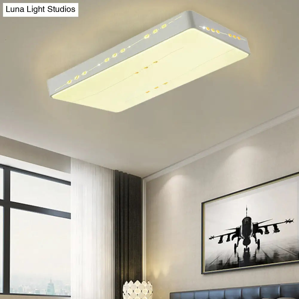 Led Flush Mount Light With Crystal Accent White Simple Style - Rectangle/Square/Round Design