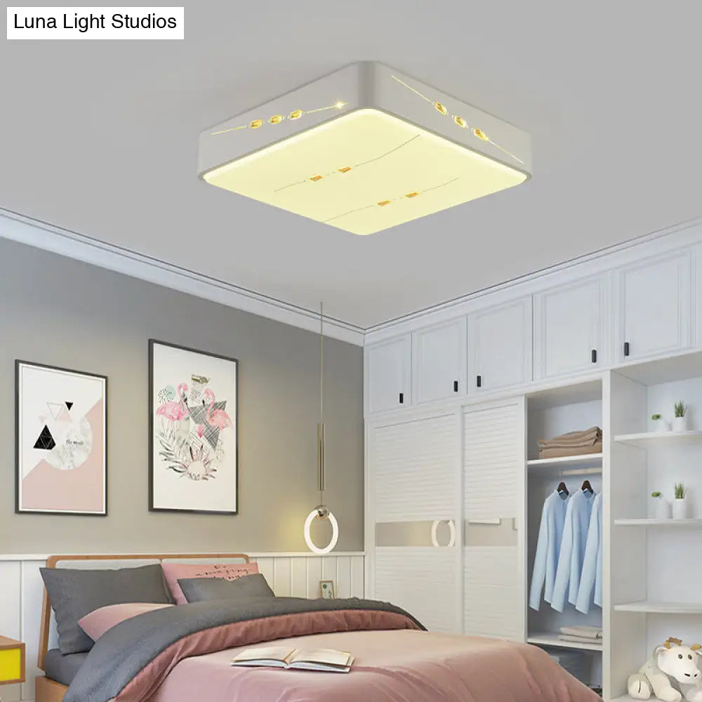 Led Flush Mount Light With Crystal Accent White Simple Style - Rectangle/Square/Round Design