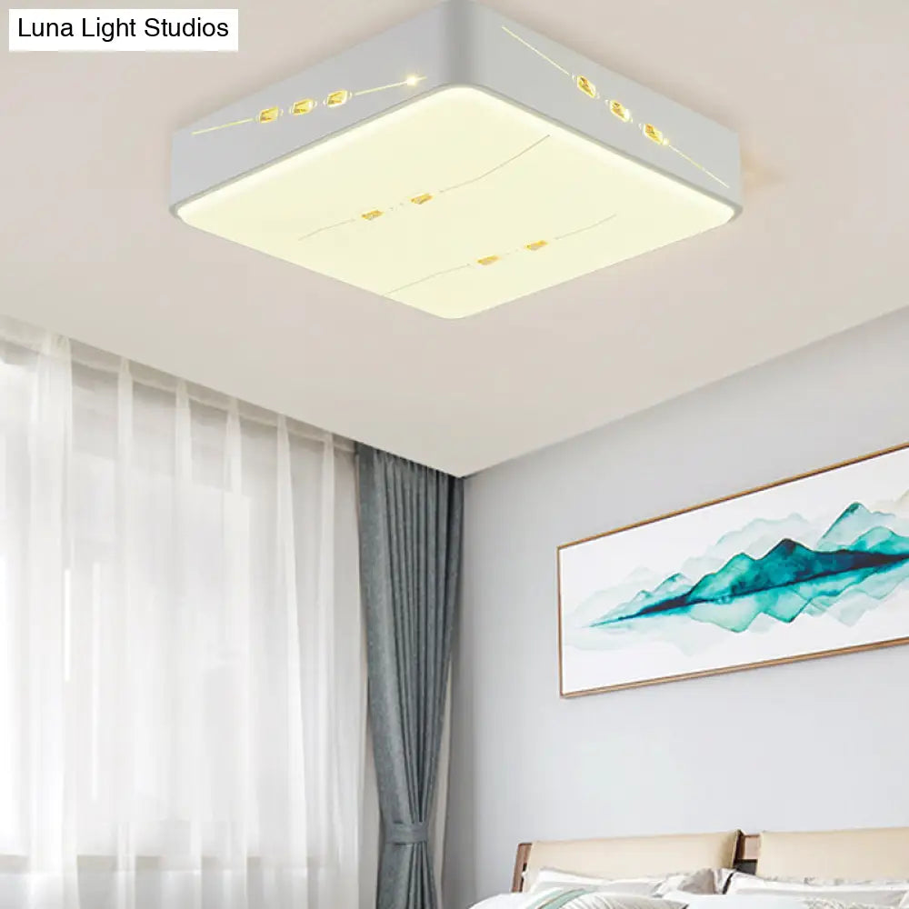 Led Flush Mount Light With Crystal Accent White Simple Style - Rectangle/Square/Round Design