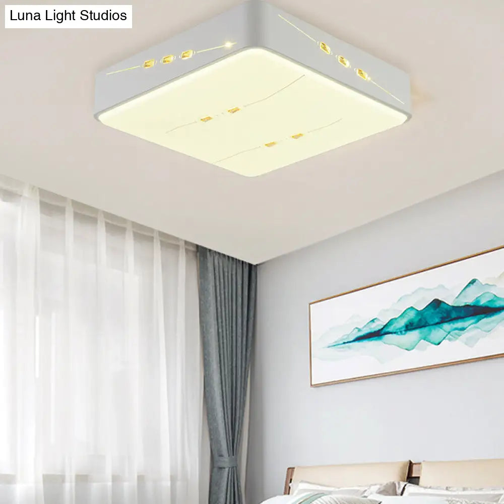 Led Flush Mount Light With Crystal Accent White Simple Style - Rectangle/Square/Round Design