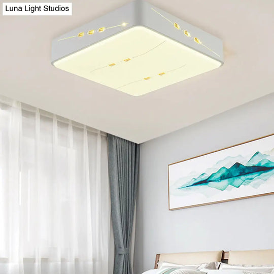 Led Flush Mount Light With Crystal Accent White Simple Style - Rectangle/Square/Round Design