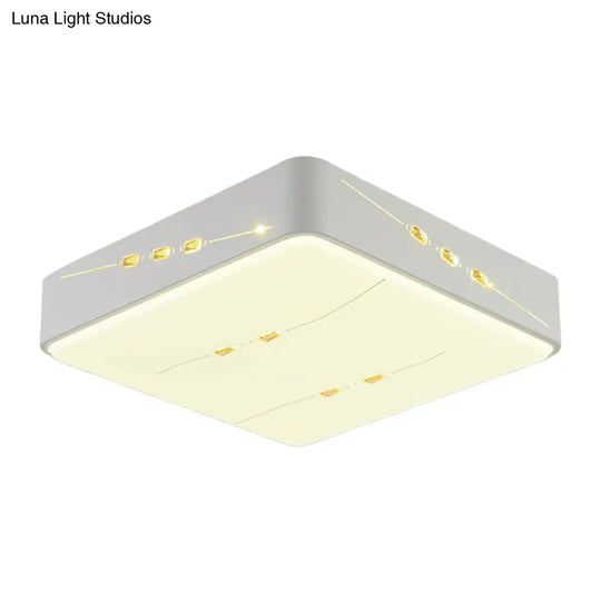 Led Flush Mount Light With Crystal Accent White Simple Style - Rectangle/Square/Round Design