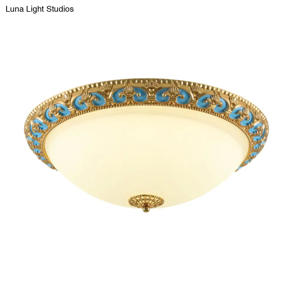 Led Flush Mount Light With Domed Shade In Cream Glass And Gold Finish - 12.5/15/19 Sizes Available