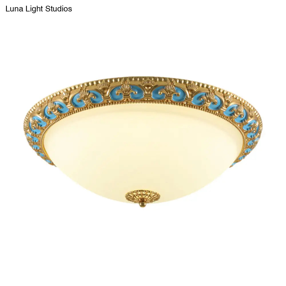 Led Flush Mount Light With Domed Shade In Cream Glass And Gold Finish - 12.5’/15’/19’ Sizes