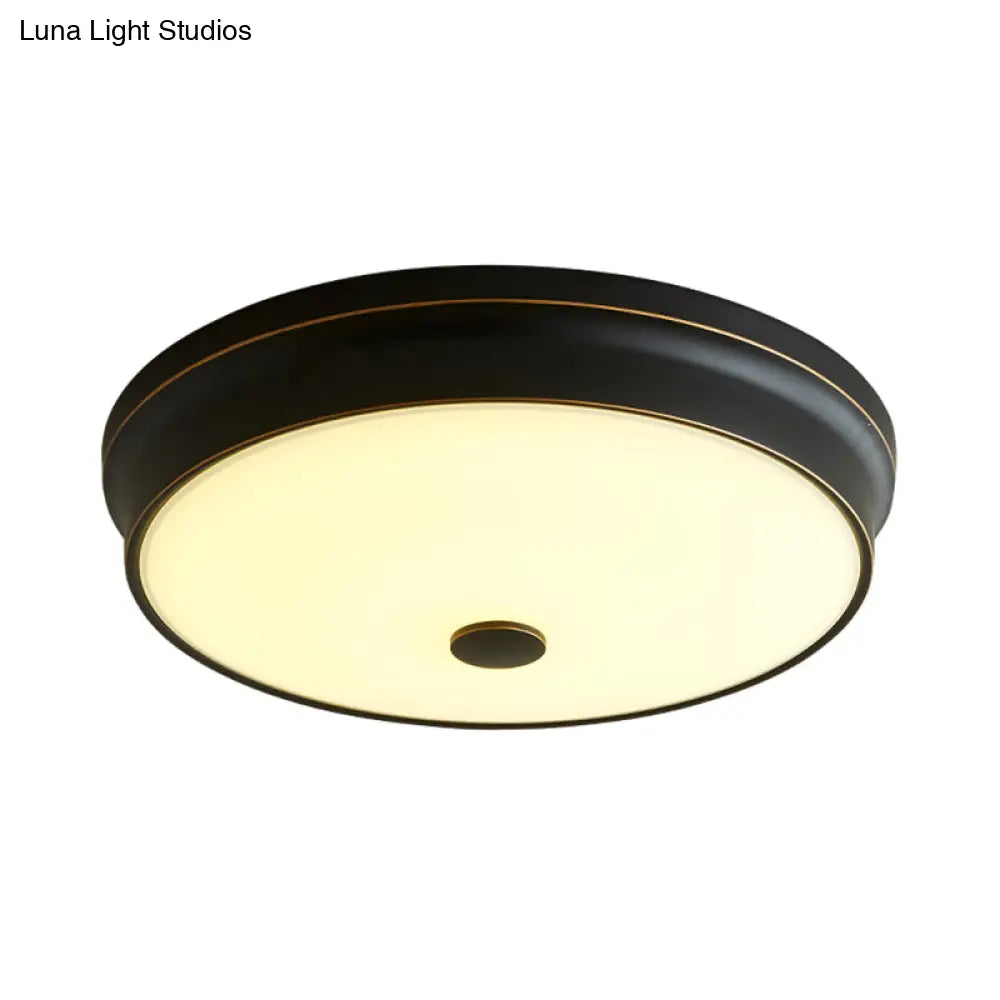 Led Flush Mount Lighting Fixture In Black With Opal Glass For Corridor