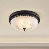 Led Flush Mount Lighting Fixture In Black With Opal Glass For Corridor / Small C