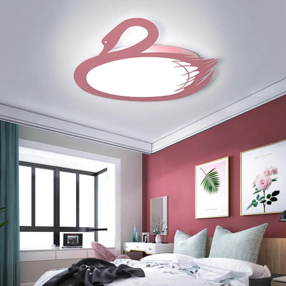 Led Flush Mount Lighting: Pink Swan Ceiling Fixture With Acrylic Shade In Modern Style & Warm/White