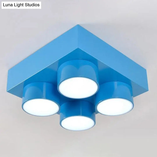 Led Flush Mount Metallic Childrens Ceiling Light For Toy Brick Kindergarten Blue / 15.5