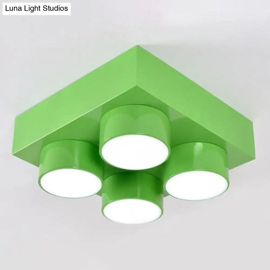 Led Flush Mount Metallic Childrens Ceiling Light For Toy Brick Kindergarten Green / 15.5