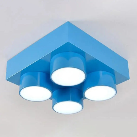 Led Flush Mount Metallic Children’s Ceiling Light For Toy Brick Kindergarten Blue / 15.5’