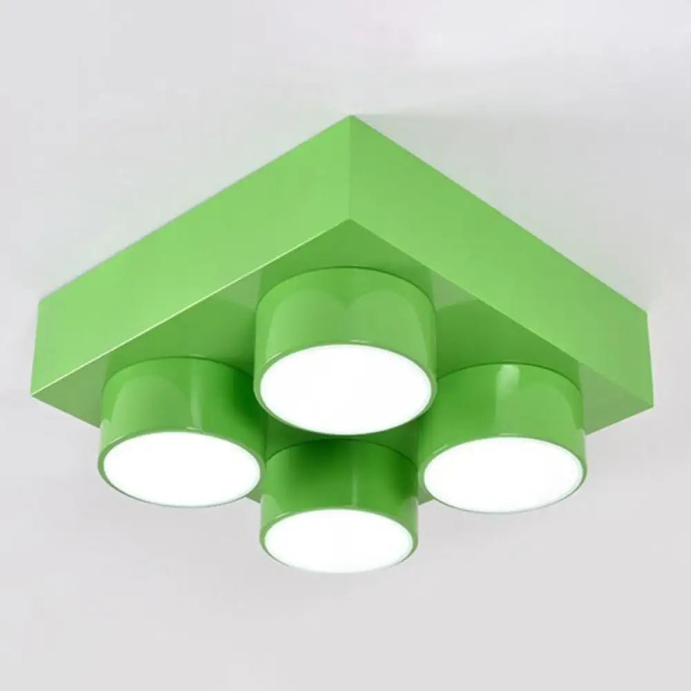 Led Flush Mount Metallic Children’s Ceiling Light For Toy Brick Kindergarten Green / 15.5’