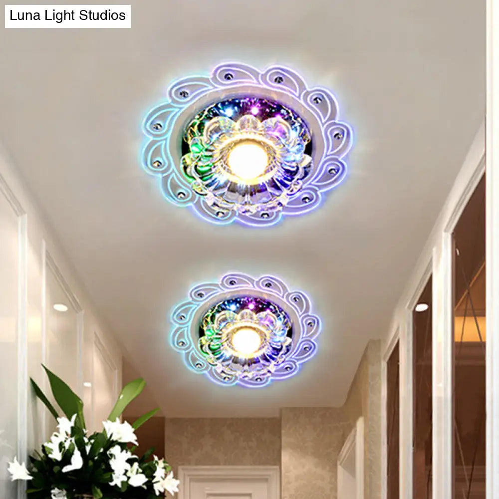 Led Flushmount Blossom Ceiling Light With Clear Beveled Crystal Shade - Minimalistic Design