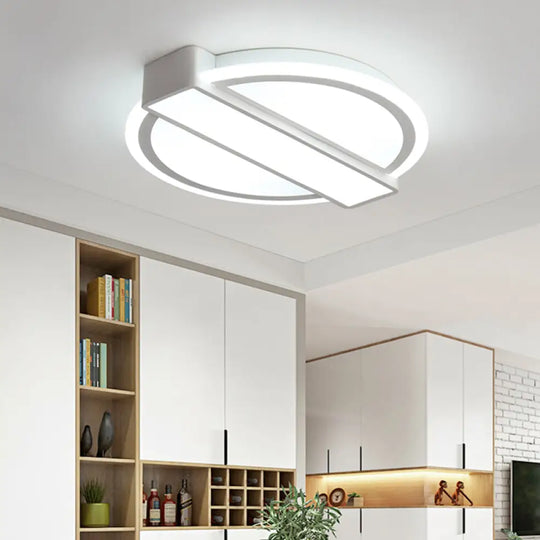 Led Flushmount Ceiling Light With Acrylic Shade - White Round And Rectangle Design