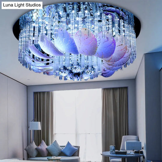 Led Flushmount Clear Crystal Circle Light Fixture - Modern 19.5/23.5/31.5 W With Leaf Glass