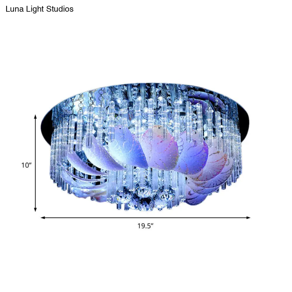 Led Flushmount Clear Crystal Circle Light Fixture - Modern 19.5/23.5/31.5 W With Leaf Glass