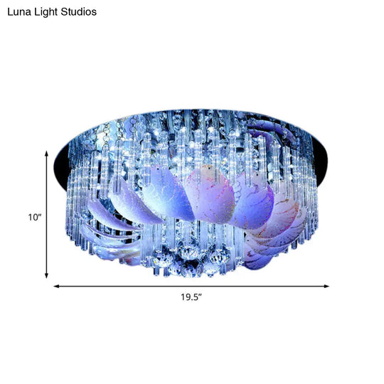 Led Flushmount Clear Crystal Circle Light Fixture - Modern 19.5/23.5/31.5 W With Leaf Glass