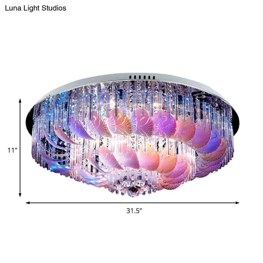 Led Flushmount Clear Crystal Circle Light Fixture - Modern 19.5/23.5/31.5 W With Leaf Glass