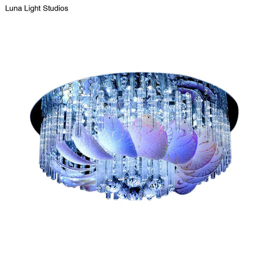 Led Flushmount Clear Crystal Circle Light Fixture - Modern 19.5’/23.5’/31.5’ W With Leaf