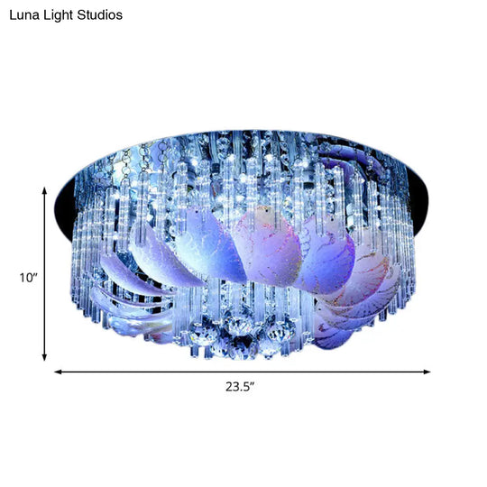 Led Flushmount Clear Crystal Circle Light Fixture - Modern 19.5/23.5/31.5 W With Leaf Glass