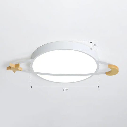 Led Flushmount Light: Ringed Planet Children’s Ceiling Fixture With Wooden Moon And Star Accents