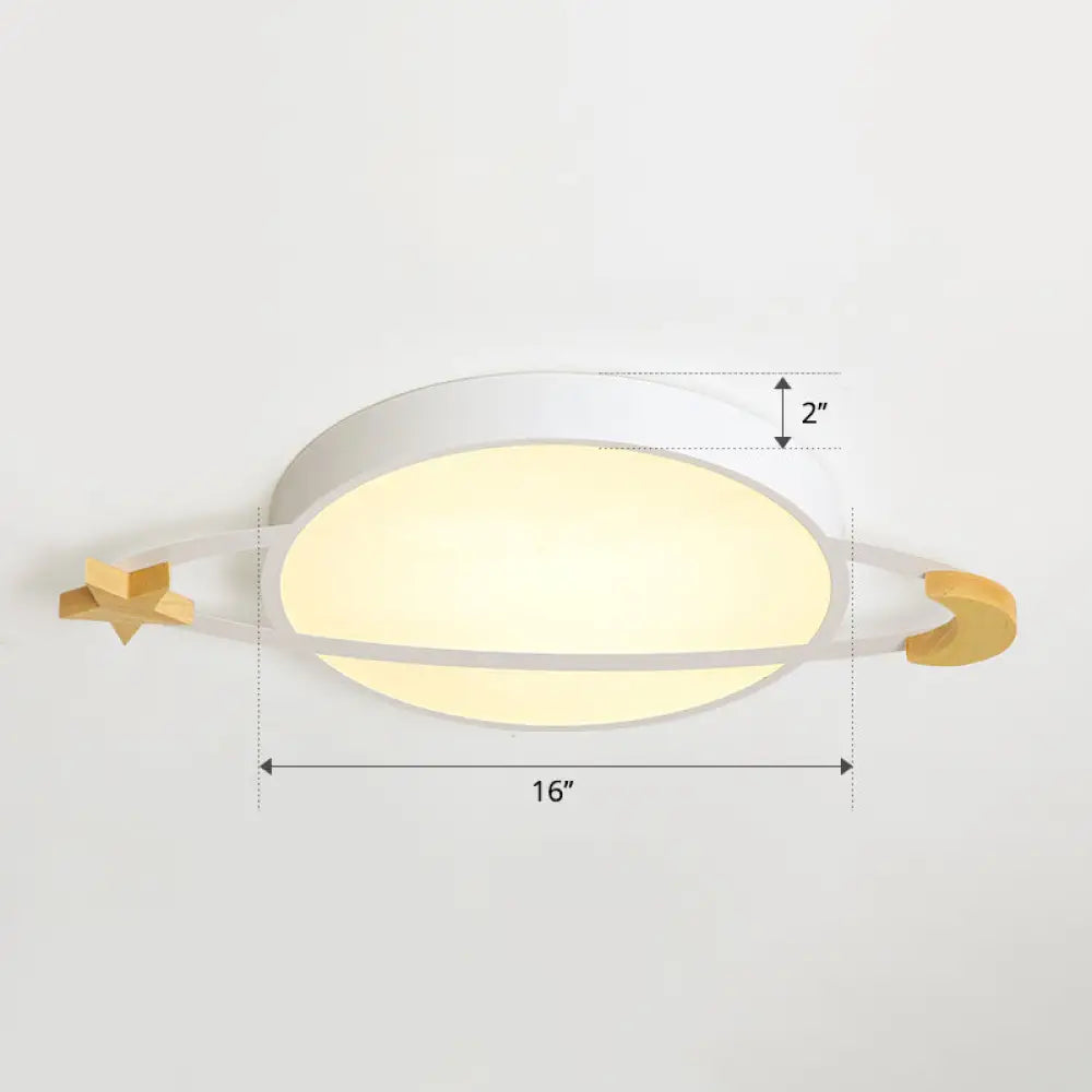 Led Flushmount Light: Ringed Planet Children’s Ceiling Fixture With Wooden Moon And Star Accents