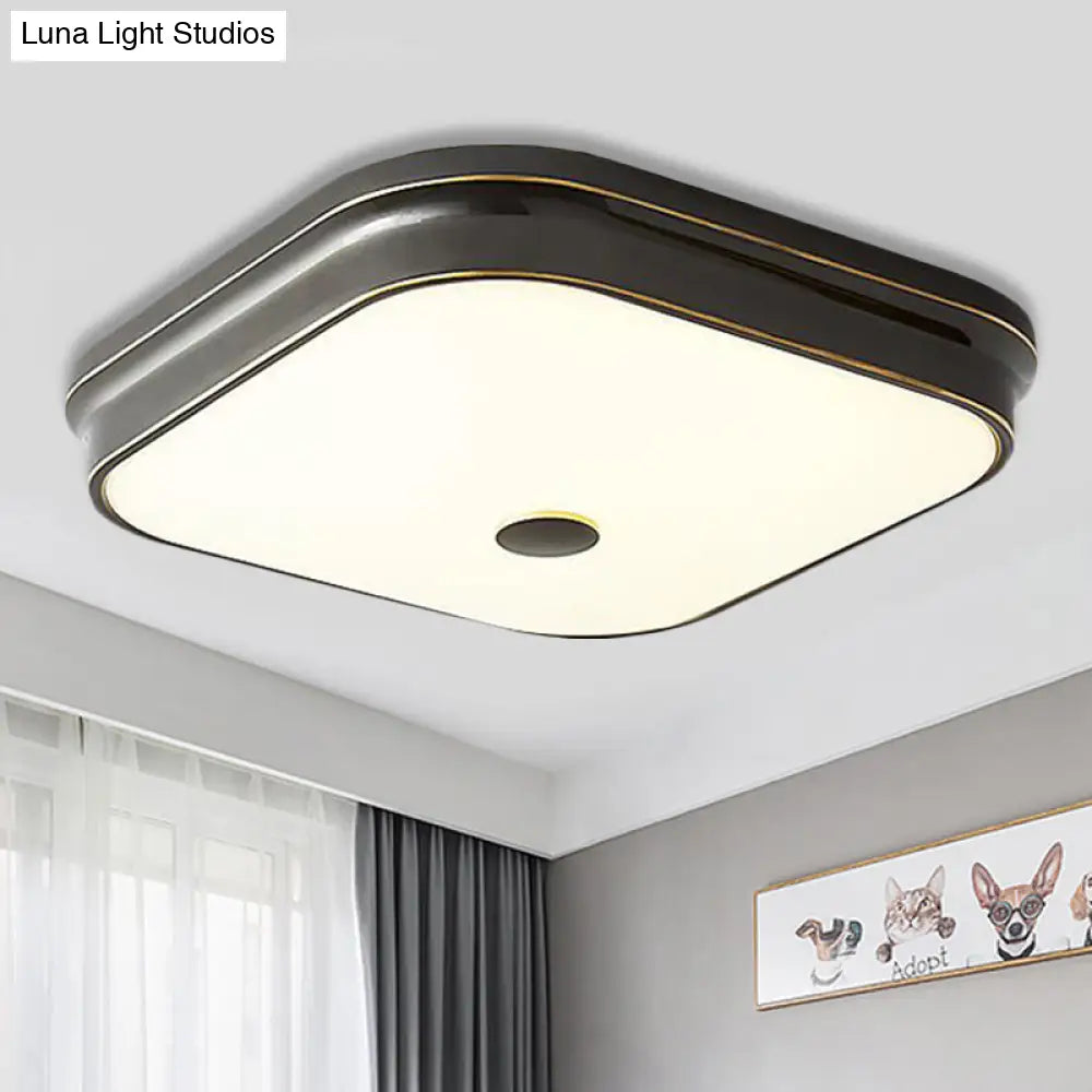 Led Flushmount Lighting: Traditional Square Frosted Glass Ceiling Light - Black/Gold For Living Room
