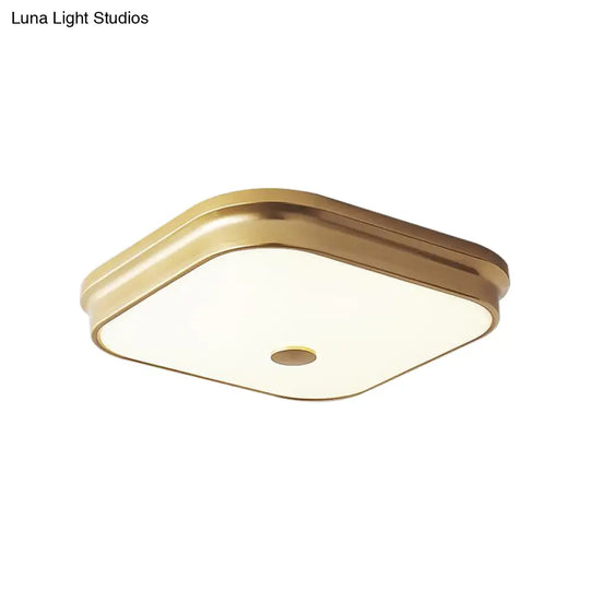 Led Flushmount Lighting: Traditional Square Frosted Glass Ceiling Light - Black/Gold For Living